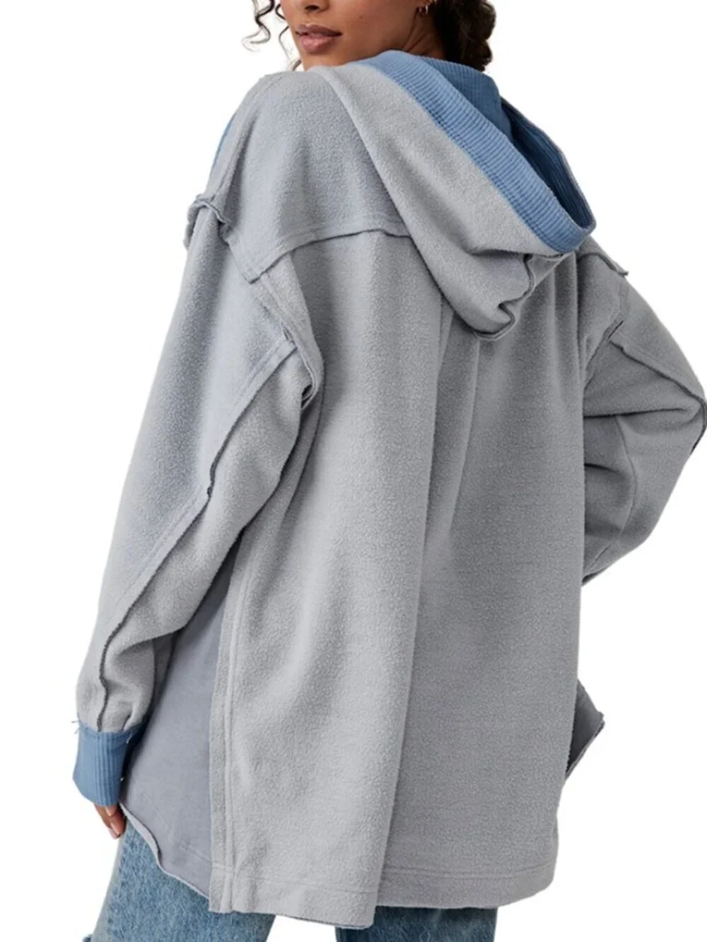 FREE PEOPLE Corrie Sweatshirt Blue Patchwork Oversize Hoodie (Women's Medium)